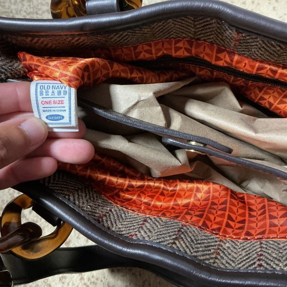 Old Navy Herringbone Bag Dark Academia Tortoise Chain‎ Link Shoulder Bag